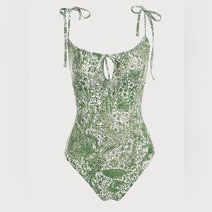 Berlook Retro Floral Drawstring Ruched One Piece Swimsuit